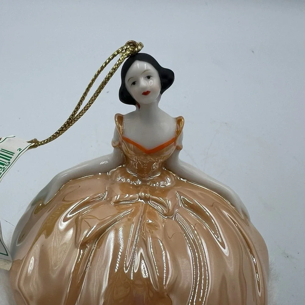 VTG Midwest Cannon Falls Porcelain Ornaments Set of‎ 2 Lady & Harlequin NWT